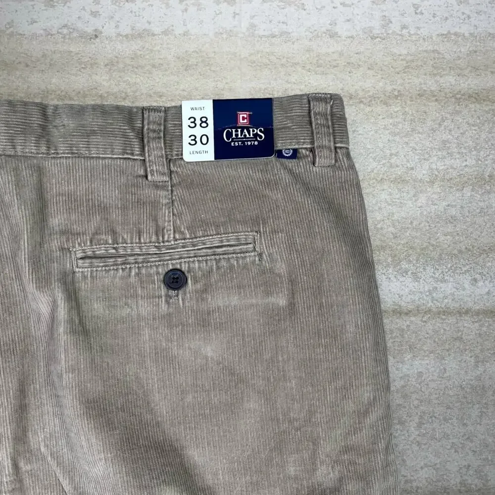 Vintage Y2K Chaps Corduroy Pants 38x30 Baggy Wide Leg Fit Tan Cotton NWT